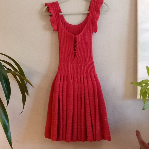 Hand Crocheted Little Mexico Dress w Ribbon Lace Up Bodice Full Flare Sk… - Picture 1 of 7